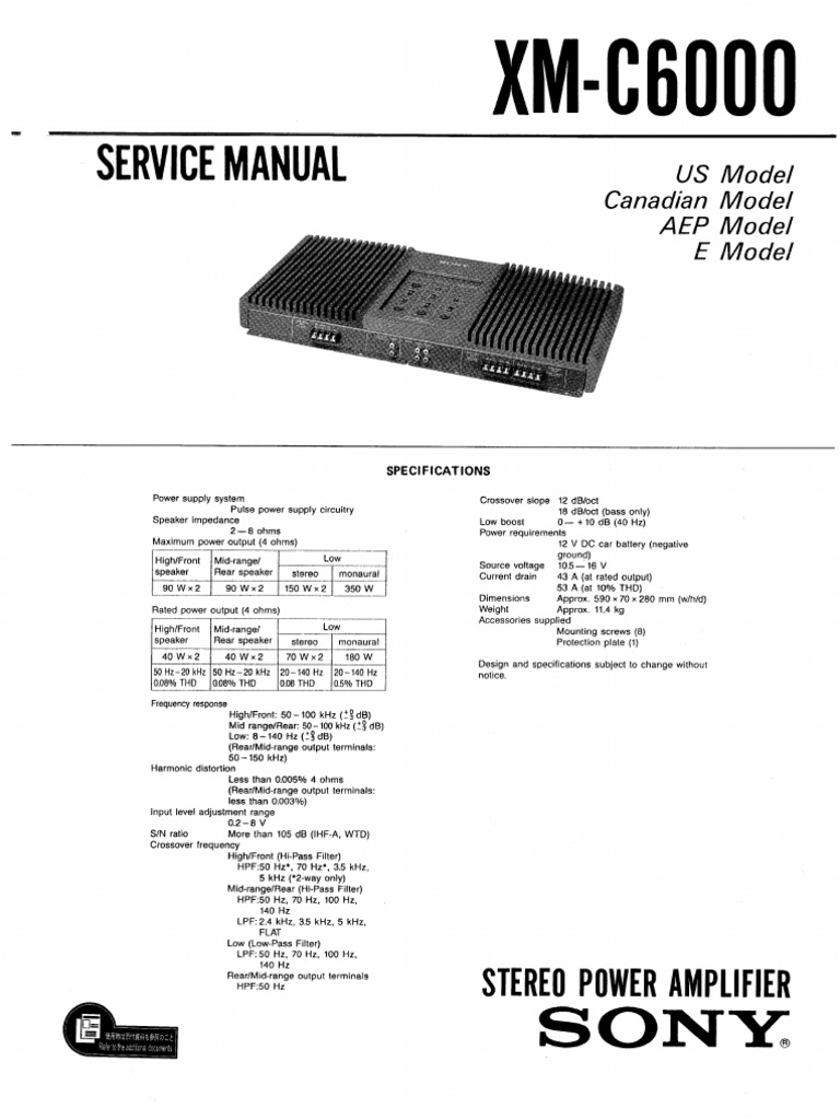 Sony XMC 6000 Service Manual | PDF