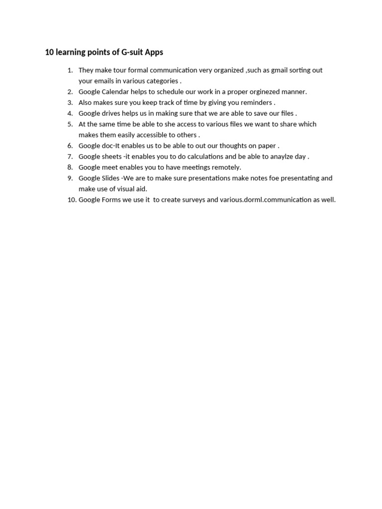 10 Learning Points of G-Suit Applications | PDF