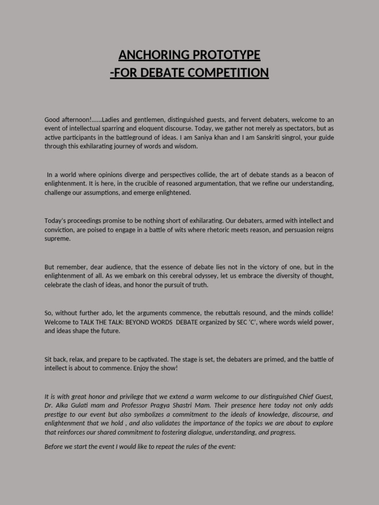 Debate Competition Anchoring Script | PDF