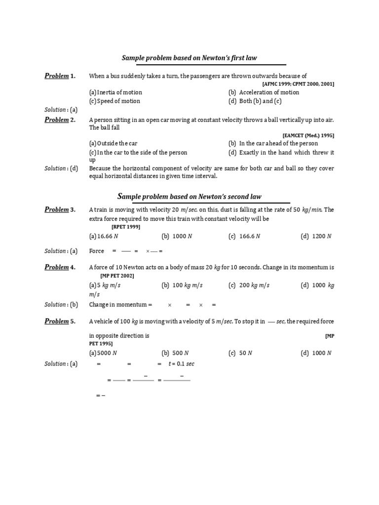 Newton's Laws: Sample Problems & Solutions | PDF | Force | Momentum