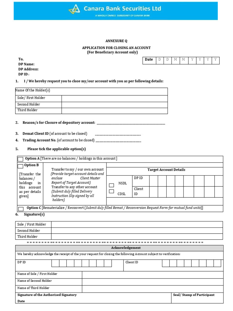 DEMAT and OLT CLOSURE FORM | PDF | Financial Services | Securities ...