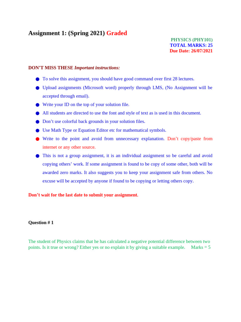 Physics Assignment Guidelines | PDF