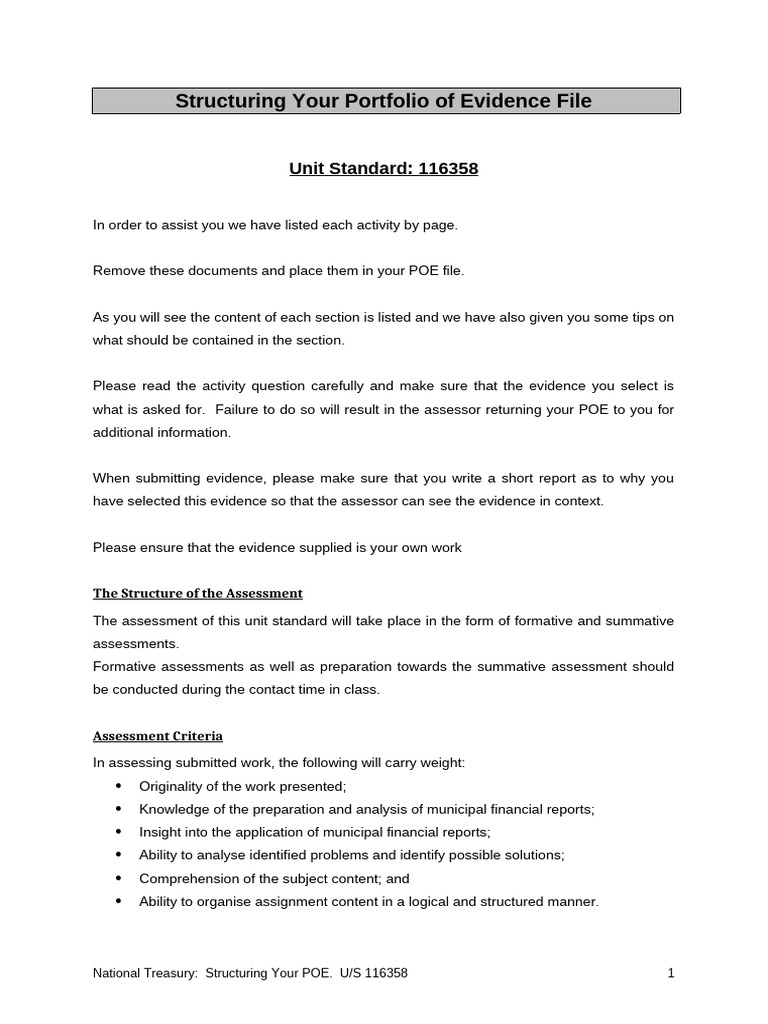 Structuring Your POE for Unit Standard 116358 | PDF | Strategic Planning