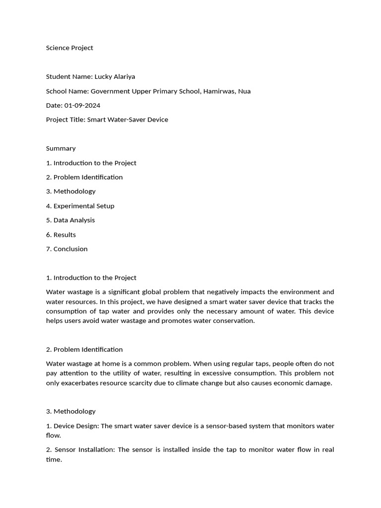 Smart Water-Saver Device Project | PDF | Water Conservation | Water