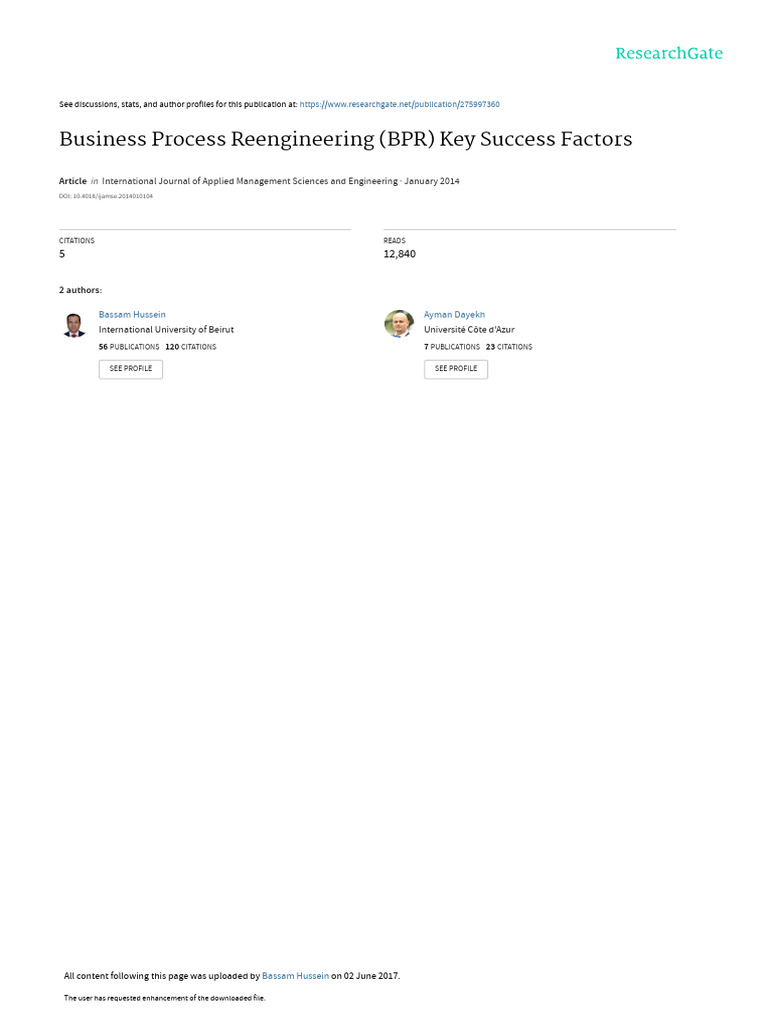 Business Process Reengineering (BPR) Key Success Factors | PDF | Business