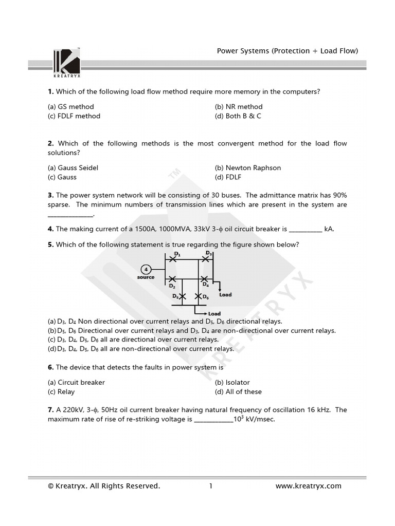 Power Systems Load Flow & Protection Quiz | PDF | Transformer ...