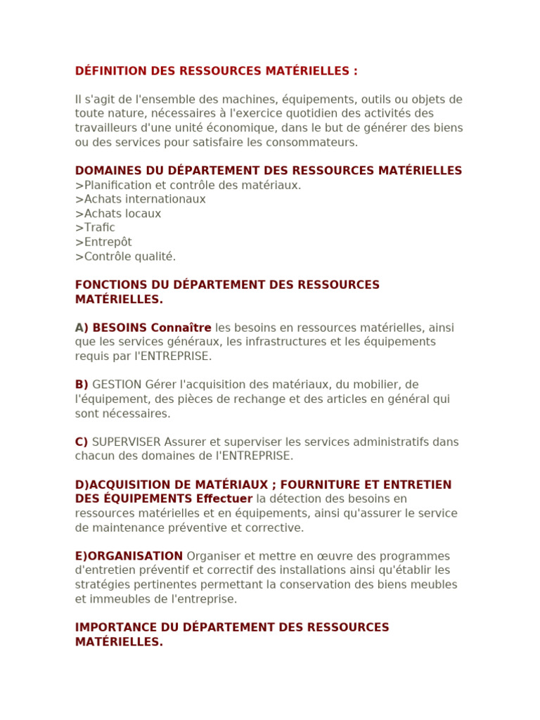 Gestion des Ressources Matérielles | PDF | Business | Stock