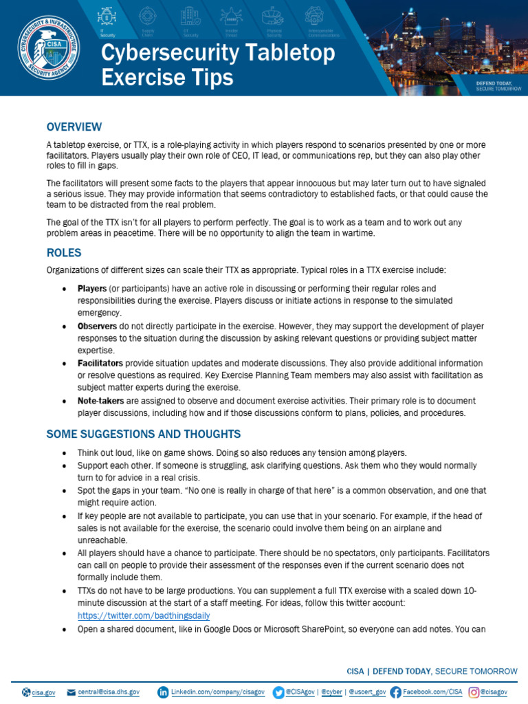 Cybersecurity Tabletop Exercise Guide | PDF