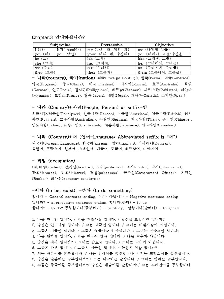 02. Pronouns (3과) | PDF