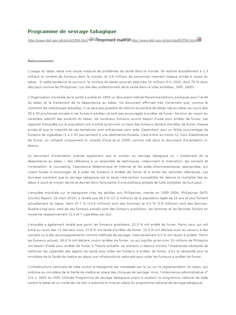 Programme national de sevrage tabagique | PDF | Sevrage tabagique | Tabac