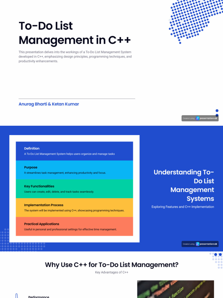 To-Do List Management System in C++ Presentation | PDF