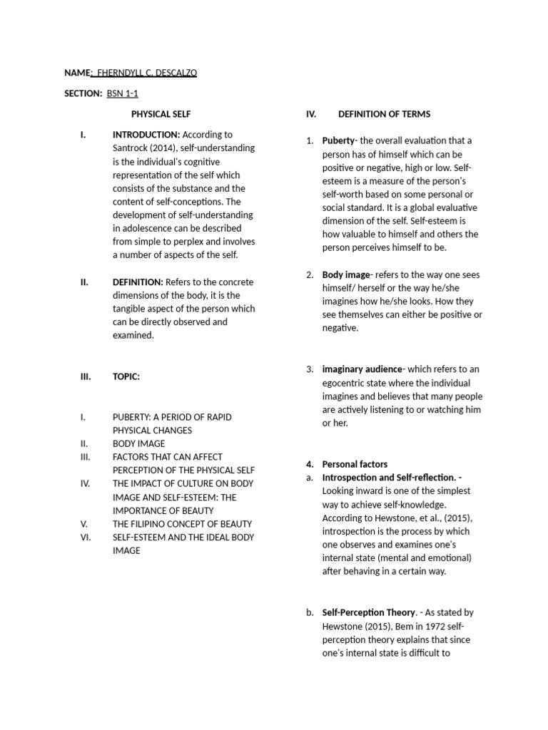 Physical self 1 10 pdf self concept identity social science 