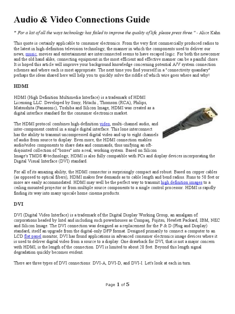 Audio & Video Connections Guide Music PDF Hdmi Video