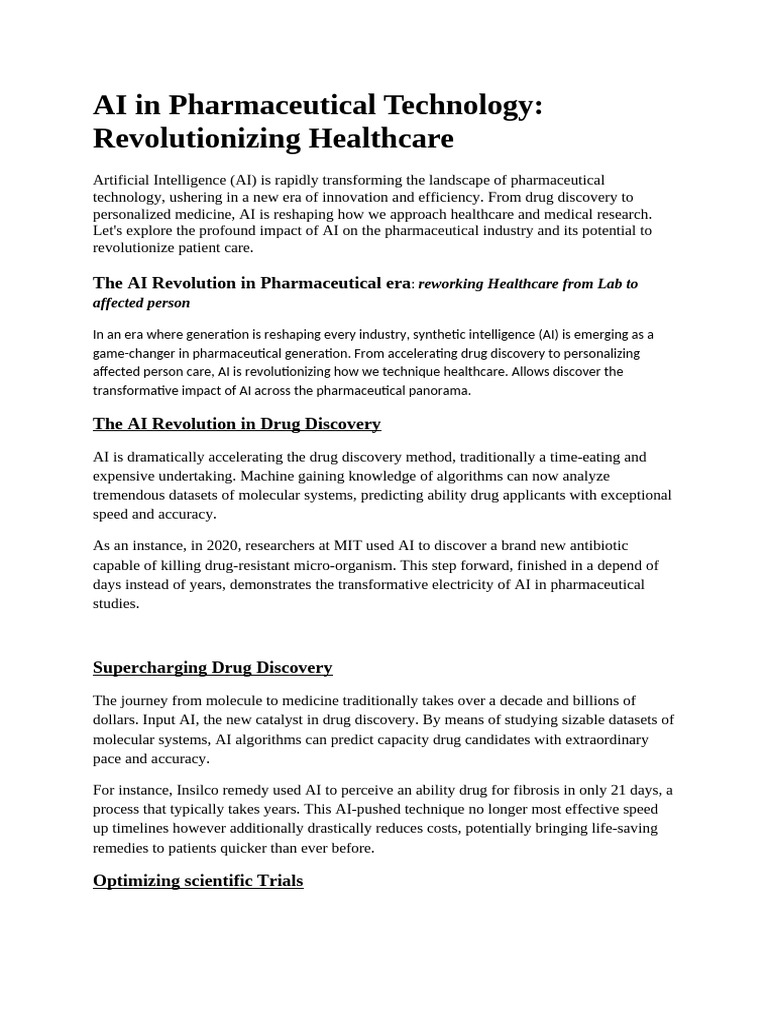AI Transforming Pharmaceutical Technology | PDF | Intelligence (AI ...