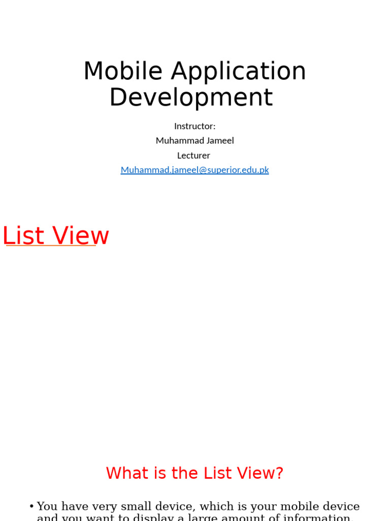 W3 Lec05 Lec06 ListView | PDF | Method (Computer Programming) | Xml
