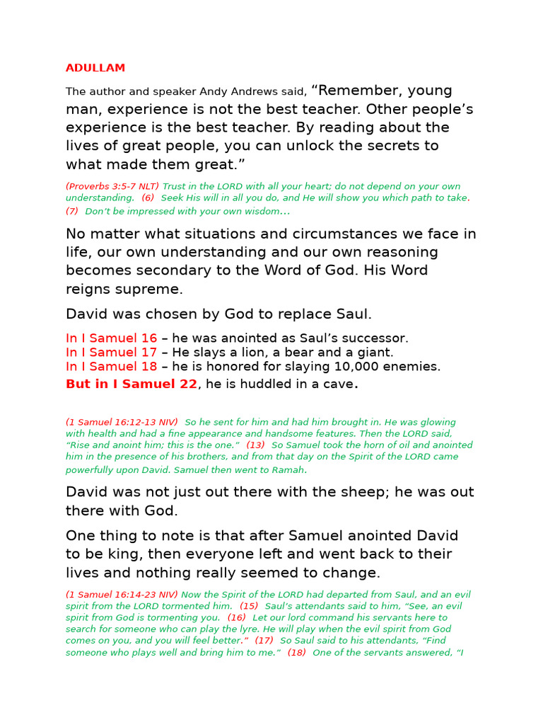 David's Refuge in the Cave of Adullam | PDF | David | Books Of Samuel