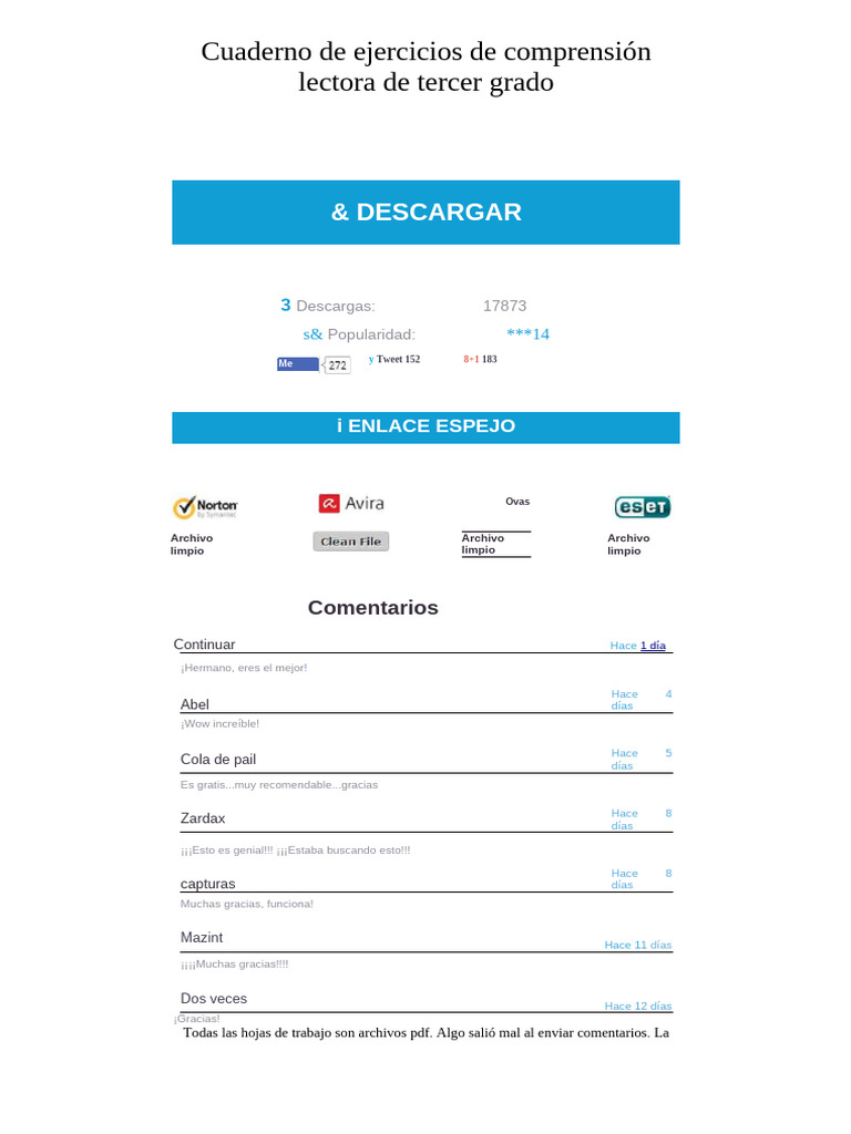 Cuaderno de Comprensión Lectora de Grado 3 | PDF | Comprensión lectora ...