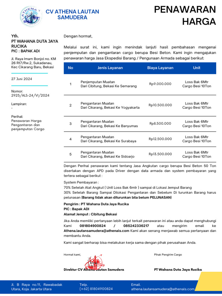 Penawaran Layanan Cargo Rucika | PDF