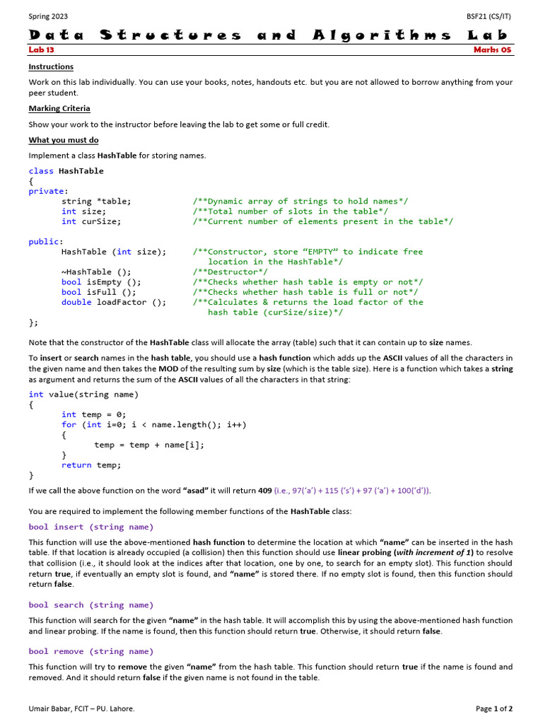 13 Lab - Hash Table | PDF | Computer Science | Software Engineering