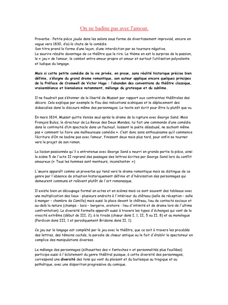 On Ne Badine Pas Avec L amour Résumé Respectant Schéma Narratif Badine | PDF | Comédie | Pièce de théâtre