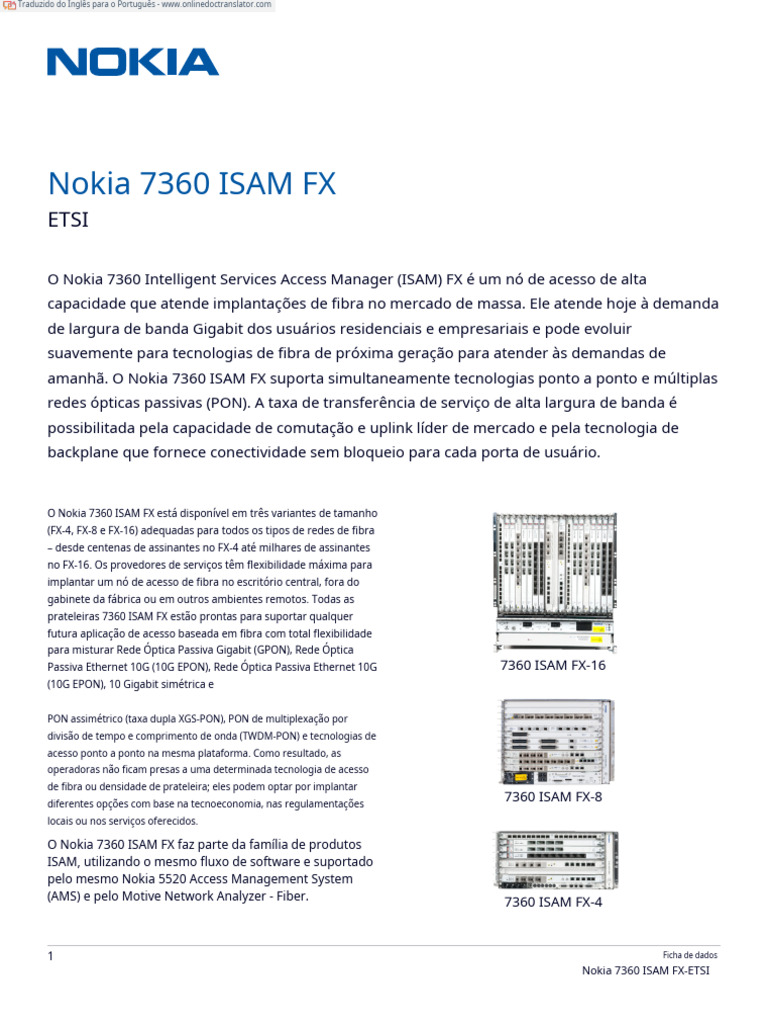 Nokia 7360 ISAM FX: Acesso de Fibra | PDF | Rede de computadores ...