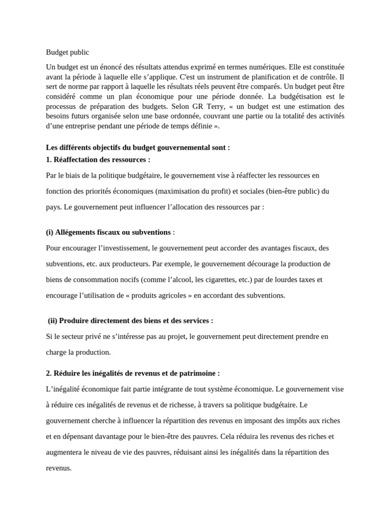 Comprendre le budget public et ses objectifs | PDF | Déficit budgétaire ...