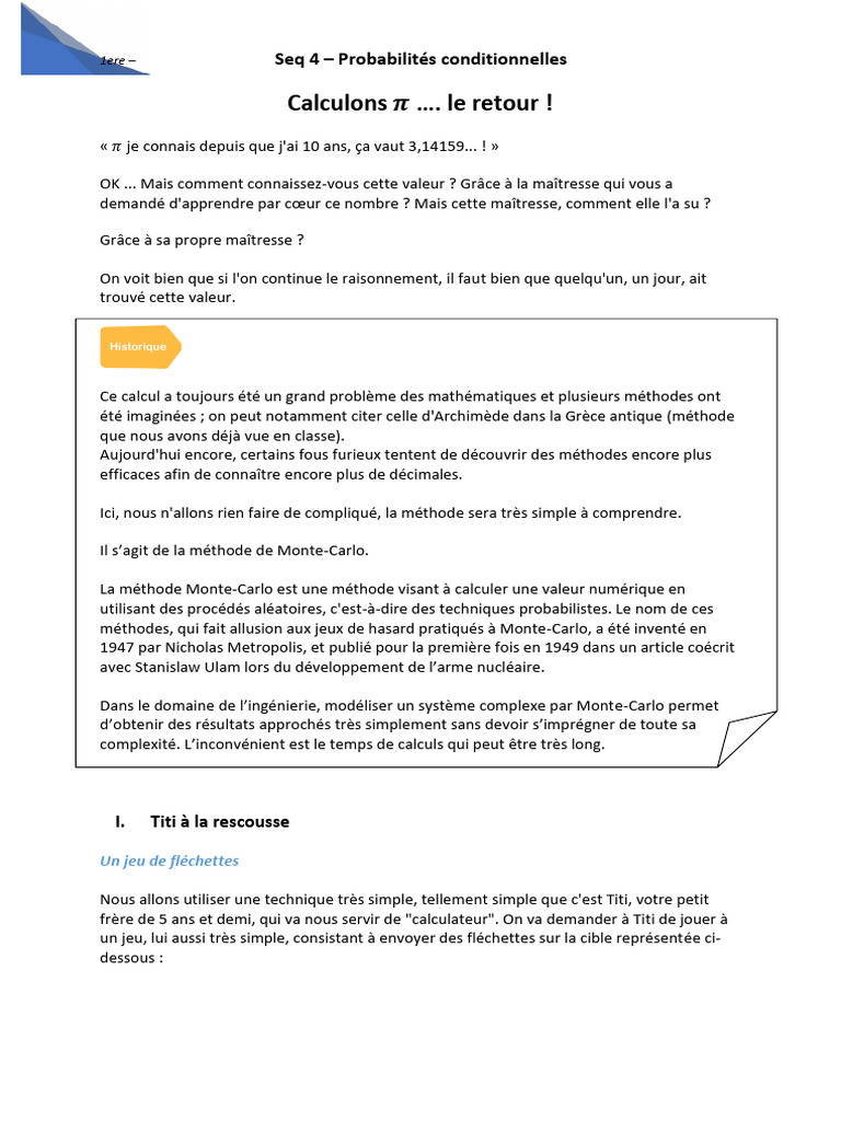 Approximation de Pi Par La Méthode de Monte Carlo Modif | PDF | Méthode ...