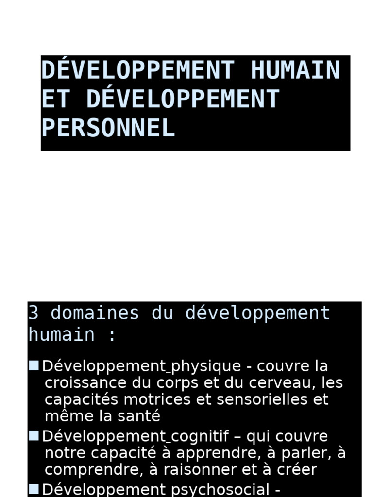 Développement humain et personnel expliqué | PDF | Psychologie du ...