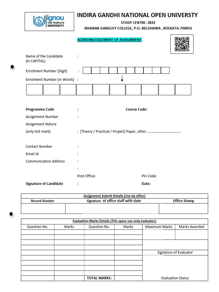 IGNOU Assignment Acknowledgment Form | PDF