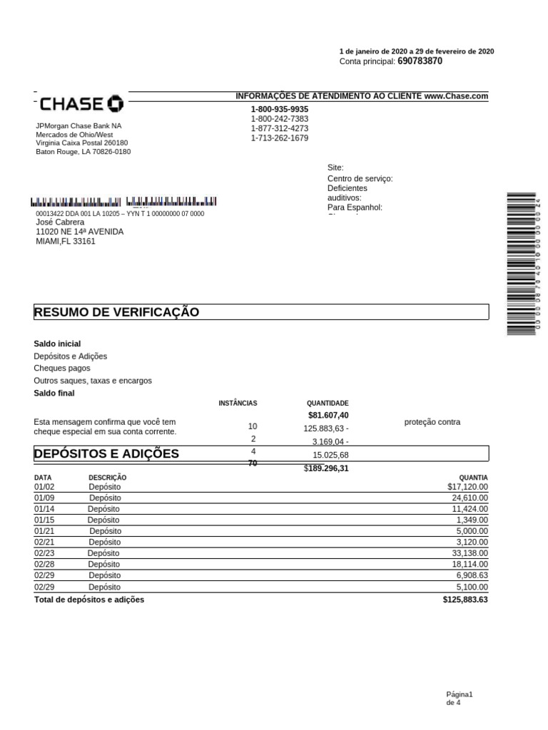 Modelo de extrato banc rio do chase 1 2 pdf cheque banco conta