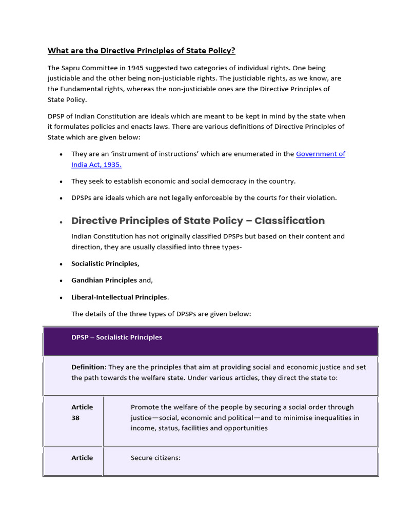 Directive Principles of State Policy | PDF | Constitution | Political ...