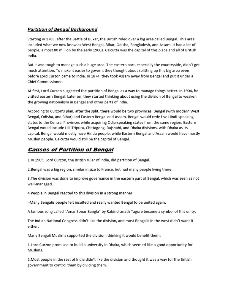 Causes and Impact of Bengal Partition | PDF | Bengal | British Raj