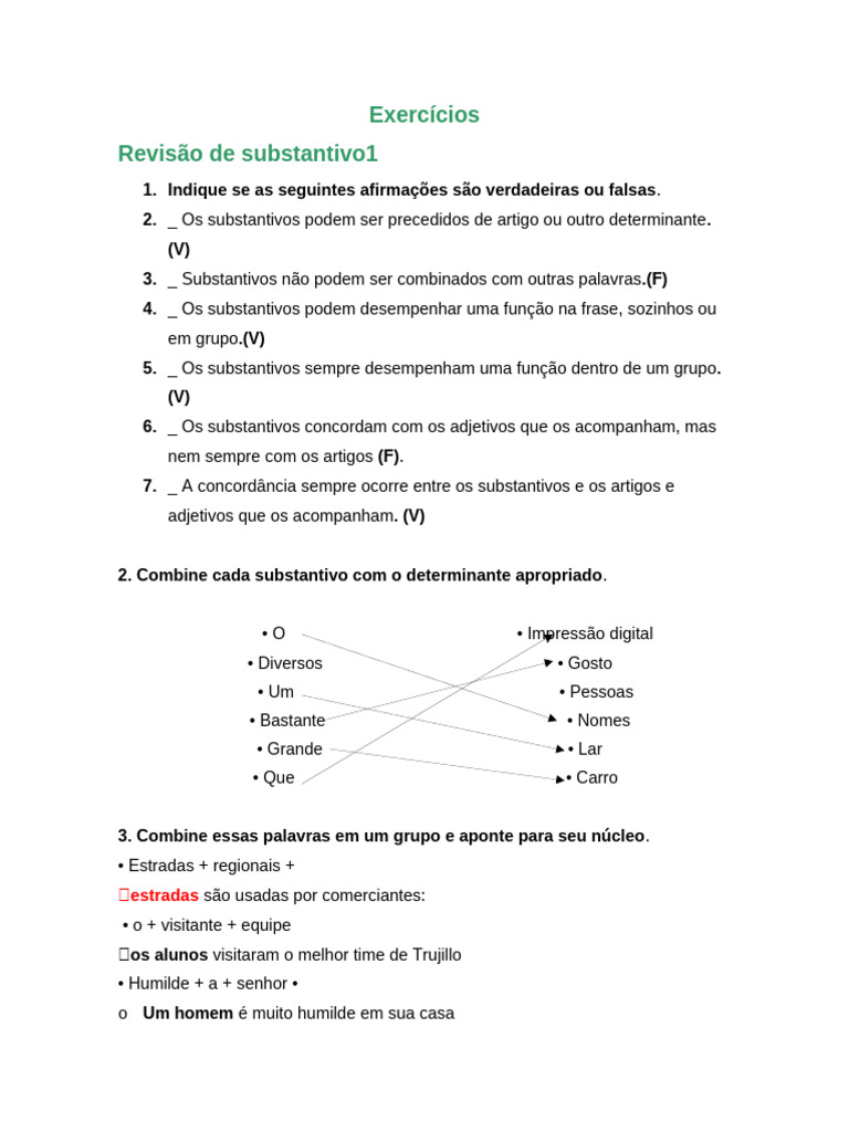 Exercícios sobre Substantivos e Concordância | PDF | Substantivo | Gênero