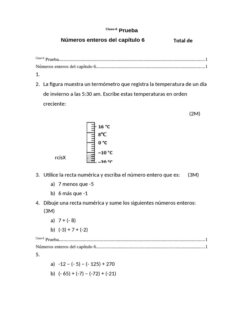 Práctica de Prueba de Enteros para Sexto Grado | PDF