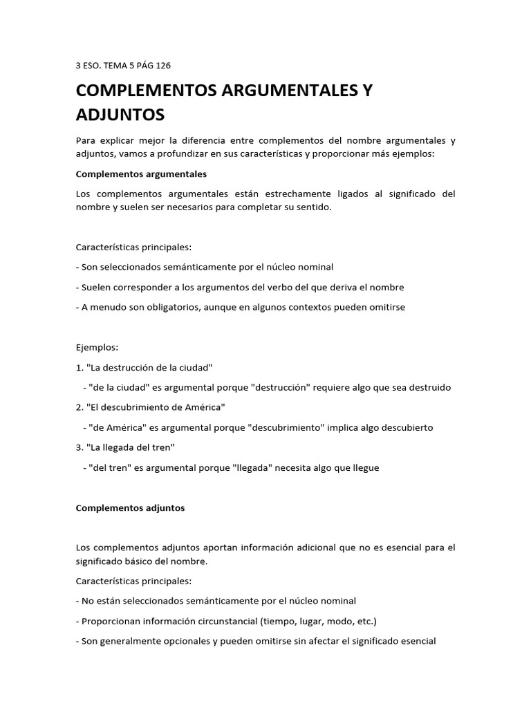 Complementos Argumentales y Adjuntos | PDF | Sintaxis | Gramática