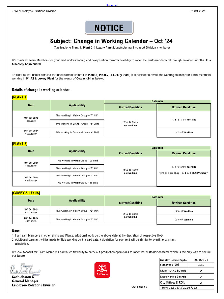 October 2024 Working Calendar Update | PDF | Car Manufacturers Of Japan ...