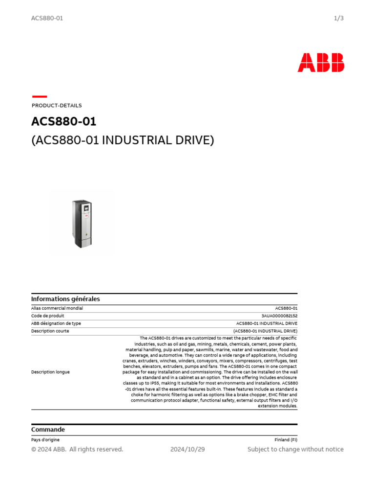 ACS880-01 Industrial Drive Overview | PDF