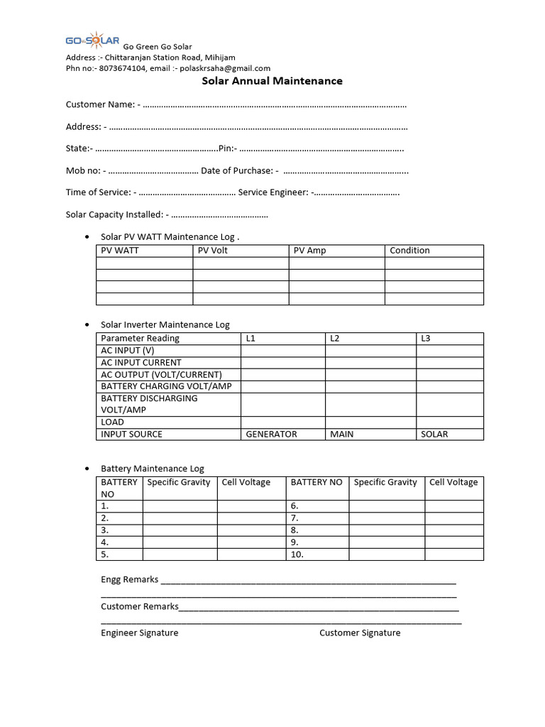 Solar Maintenance Log Template | PDF