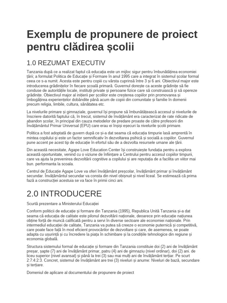 Exemplu de Propunere de Proiect Pentru Construirea Unei Școli | PDF