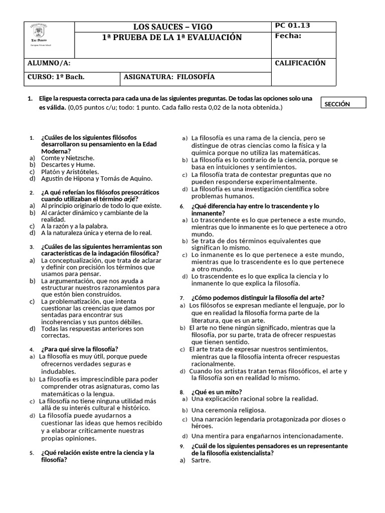 FILOSOFIA+-+E1_Control | PDF | Platón | Verdad