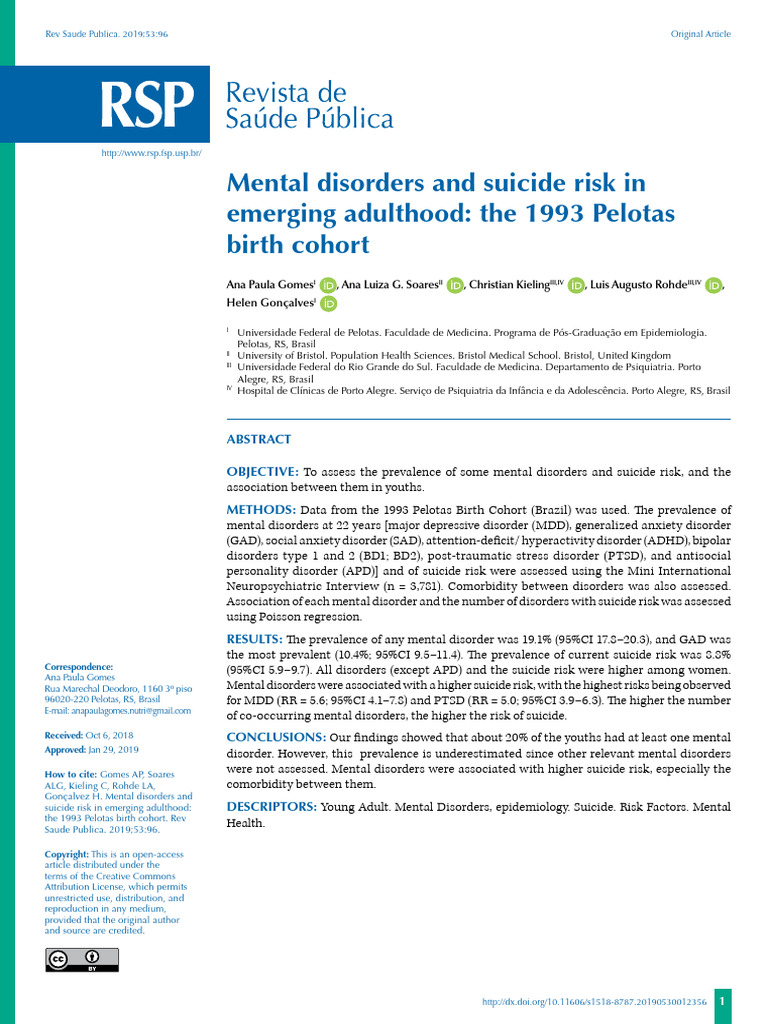 Mental Disorders and Suicide Risk in Emerging Adulthood | PDF | Mental ...