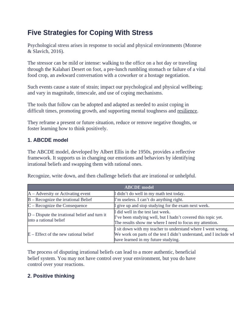 Stress Coping Strategies for Resilience | PDF | Thought | Mental Image