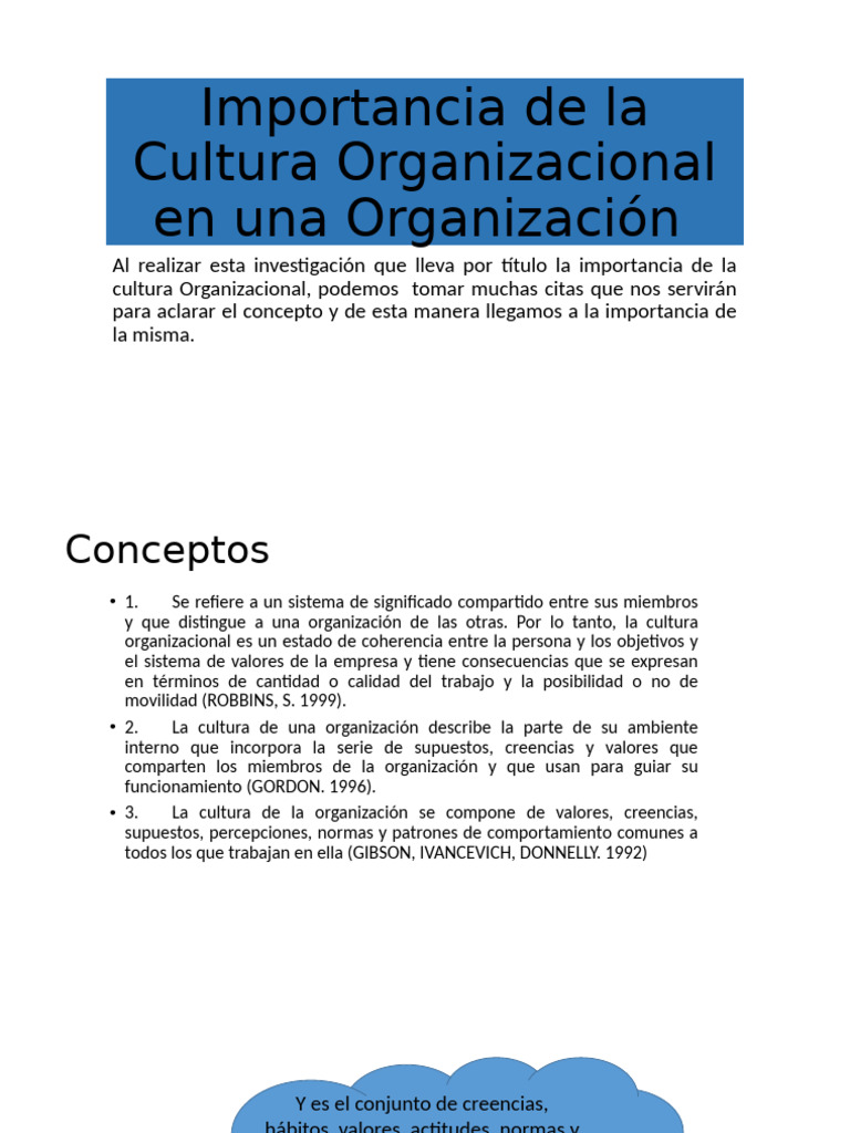 Importancia de la Cultura Organizacional | PDF | Cultura organizacional ...