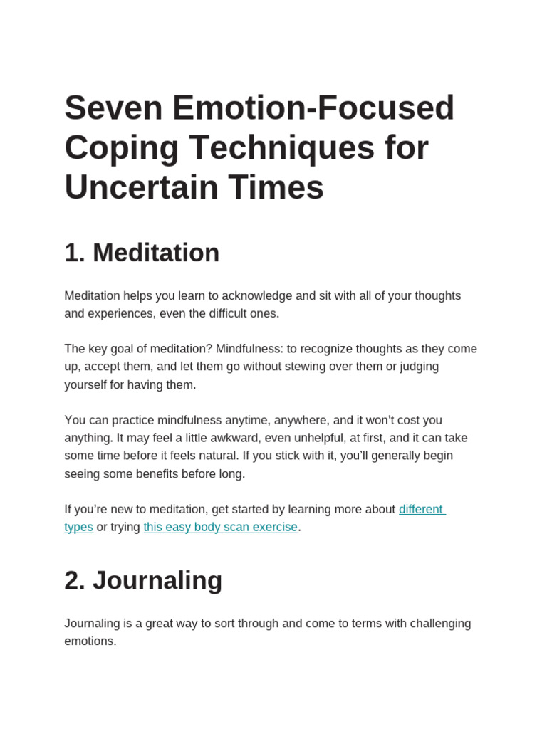 7 Coping Techniques for Emotional Wellness | PDF | Forgiveness | Optimism