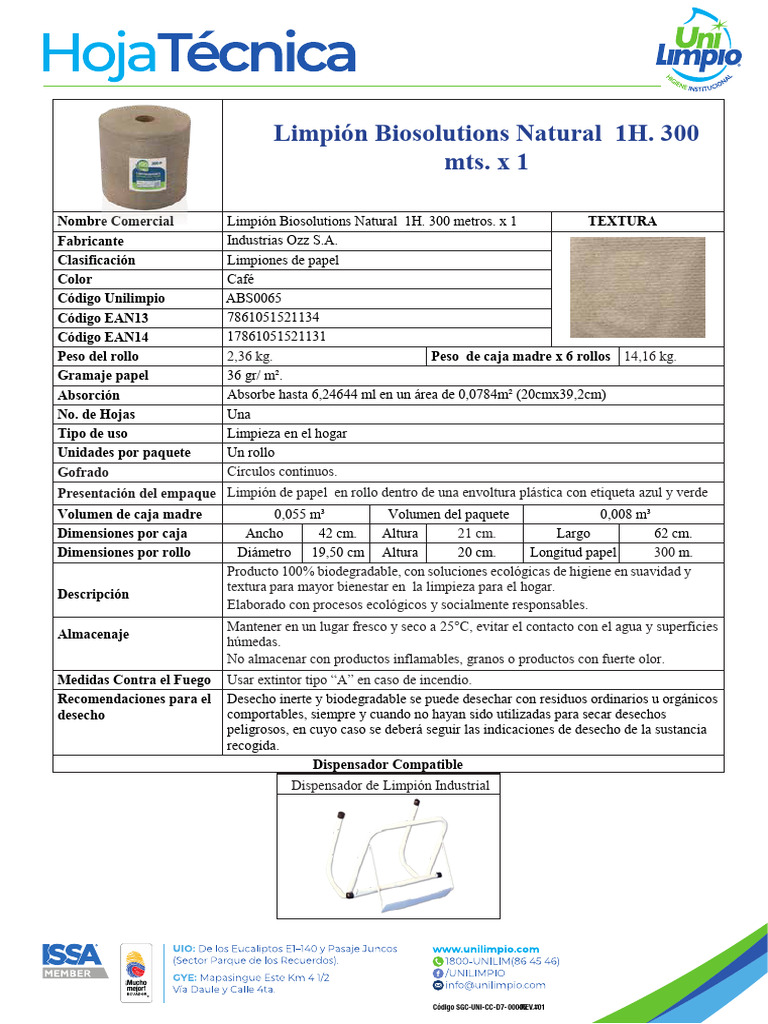 Limpión Biosolutions Natural: Ficha Técnica | PDF | Papel | Residuos