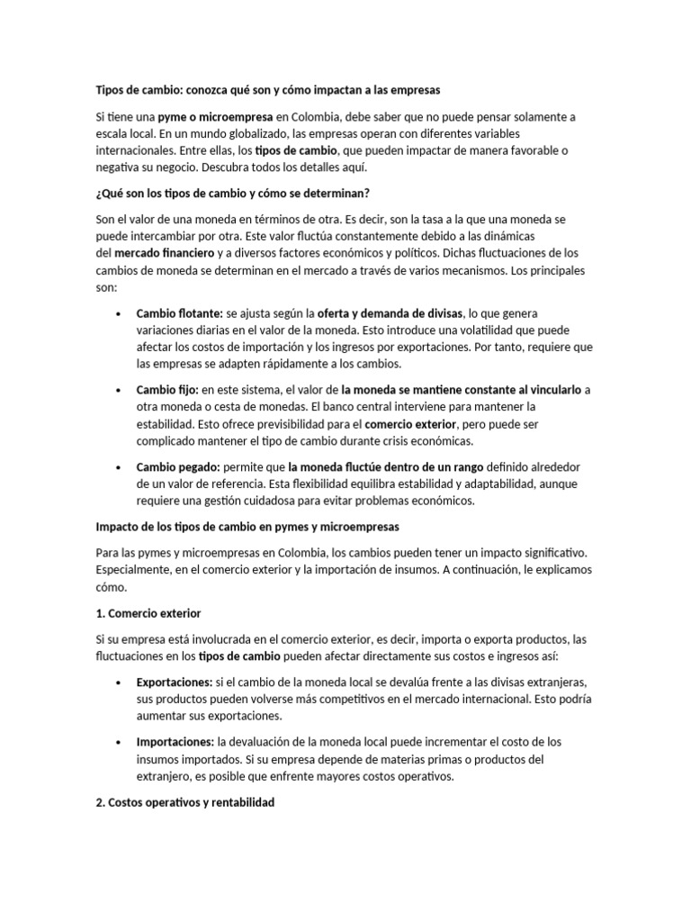 Tipos de Cambio y su Impacto en PYMES | PDF | Tipo de cambio | Moneda