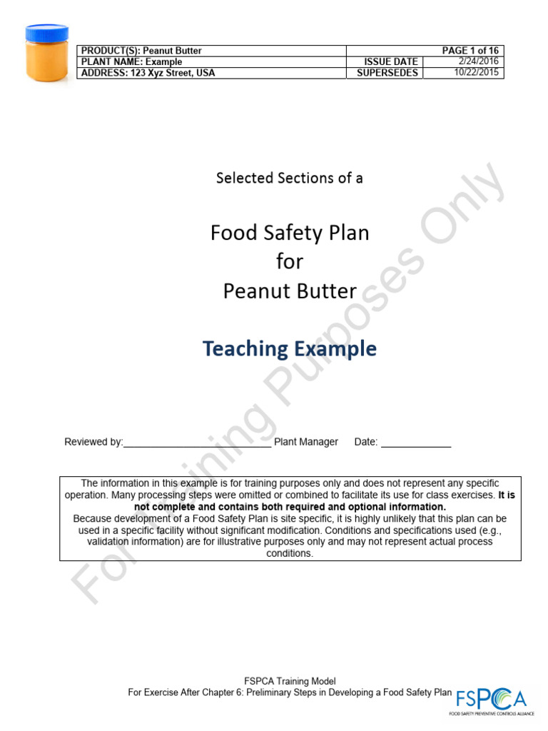 Peanut Butter Food Safety Plan Guide | PDF | Peanuts | Food Safety