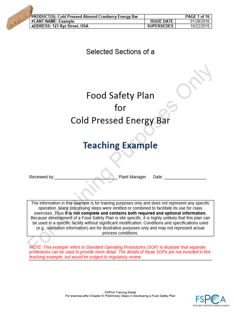 Food Safety Plan for Energy Bar Production | PDF | Almond | Food Safety