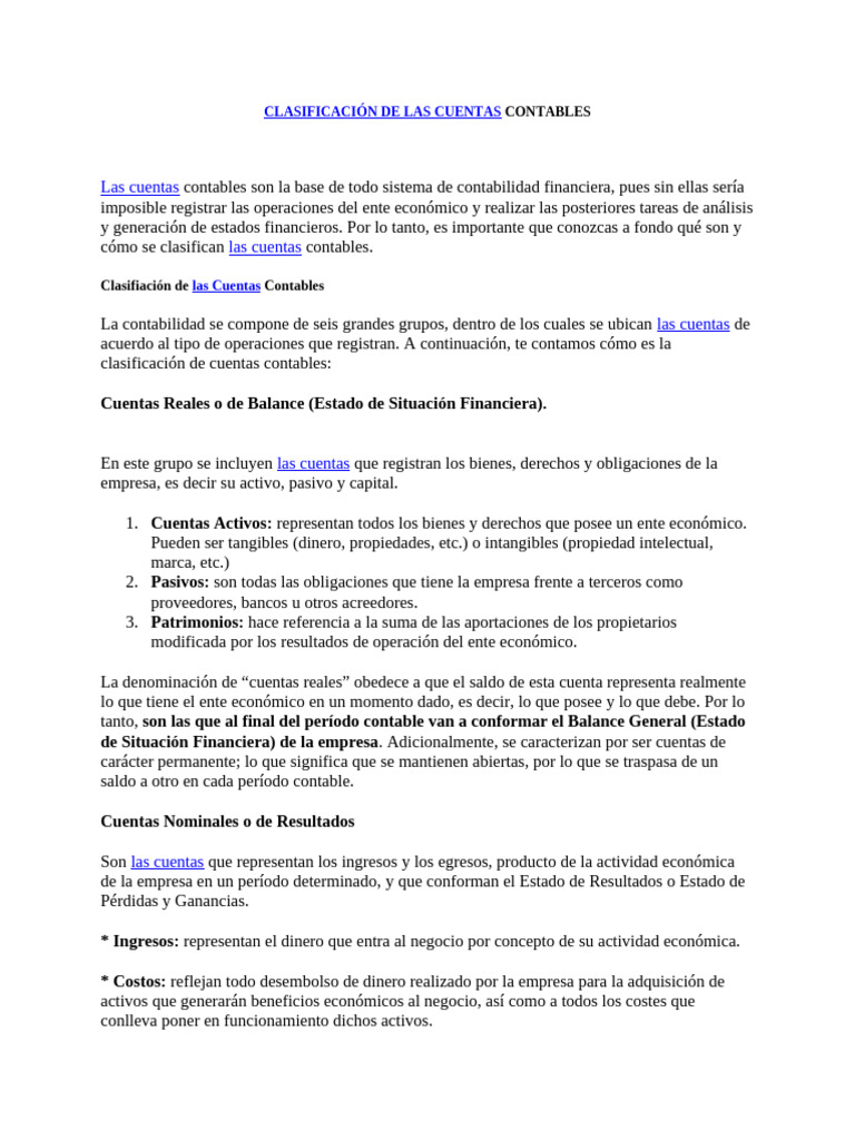 Clasificación de Cuentas Contables | PDF | Contabilidad | Hoja de balance