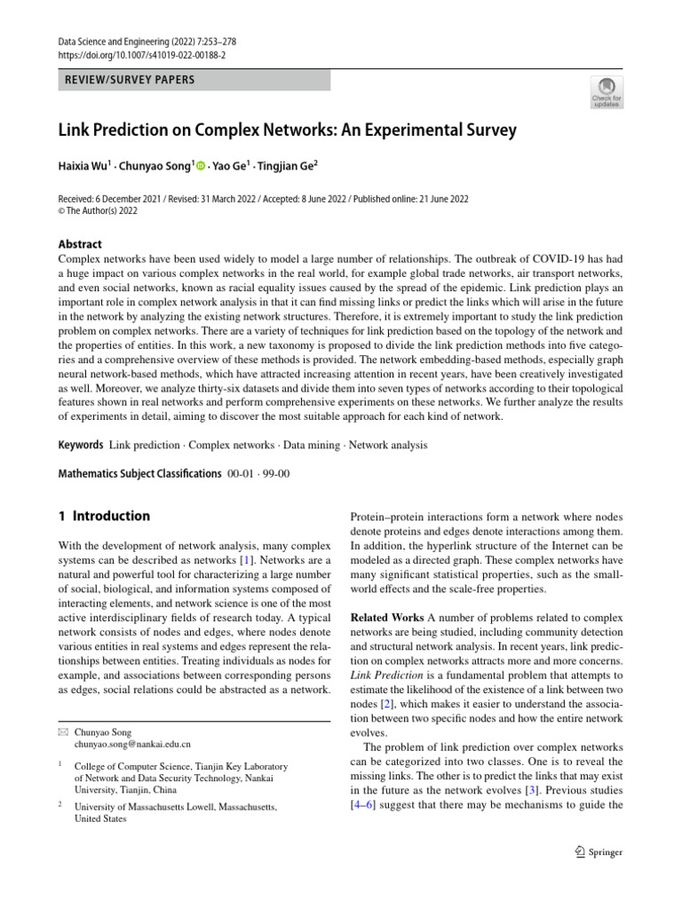Link Prediction On Complex Networks: An Experimental Survey: Haixia Wu ...